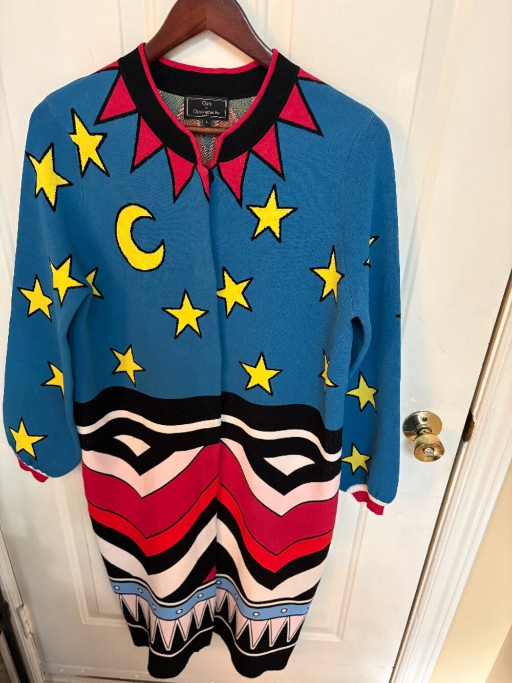 CHRIS by Christopher Bu Celestial Moon & Stars Knit Duster Dress – Size Large